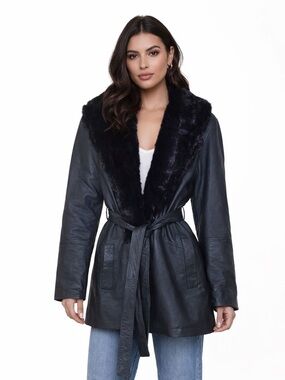 Excelled Vintage Faux fur real Leather Coat Sm